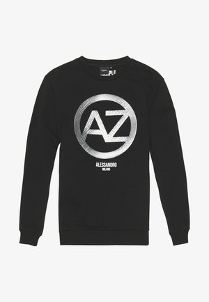 Černá mikina z bavlny s velkým stříbrným kruhovým logem a bílým nápisem "AZ" a "ALLESSANDRO MILANO" pod ním.