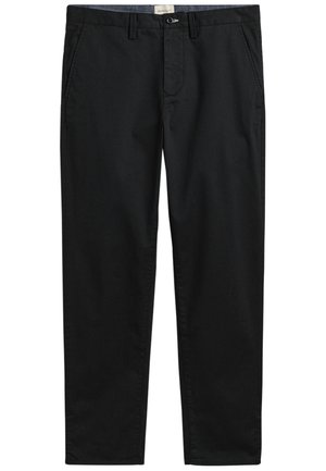 Chino neri con taglio dritto, in cotone, dotati di tasche frontali e chiusura con bottone. Design semplice e pulito, senza fantasie o decorazioni.