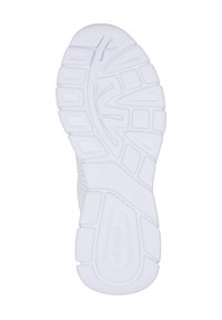 Weiße Sneaker-Sohle aus strukturiertem Gummi, mit einem gemusterten Grip-Design und geprägtem Markenlogo. Größe mit 37 gekennzeichnet.