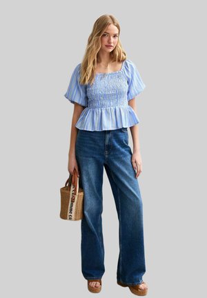 STRIPED SQUARE NECK - Blouse - blue pattern