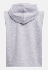 Αμάνικο φούτερ με κουκούλα, ανοιχτό γκρι, που φαίνεται από πίσω, με άνετη εφαρμογή και απαλό υφασμάτινο υφή.