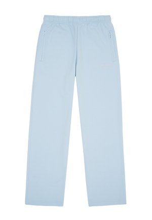 Lyseblå afslappede bukser med elastisk talje, to lynlåslommer i siden og et lille mærkelogo på højre lår.