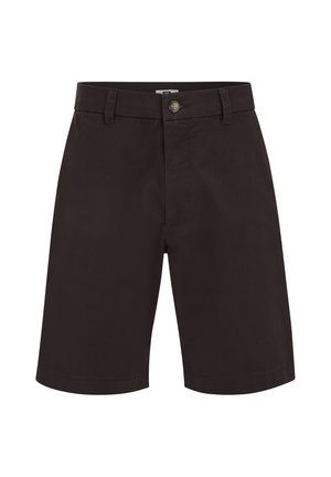 Pantaloncini neri fino al ginocchio con chiusura a bottone e zip, passanti per cintura e vestibilità dritta.