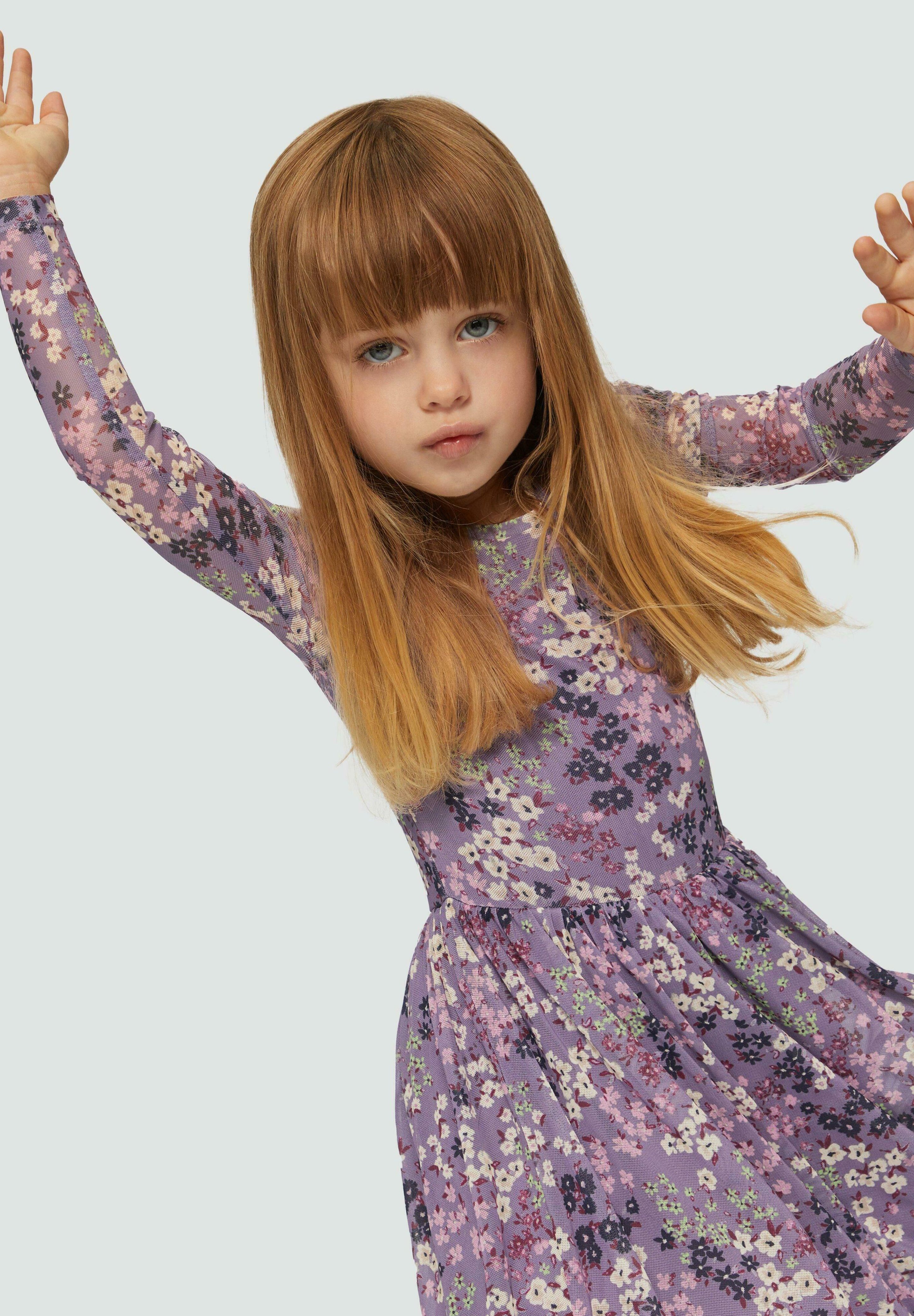 S.Oliver Junior Mädchenkleid Kurz – Blau, Größe 92, Mit Allover-Print, Langen Ärmeln