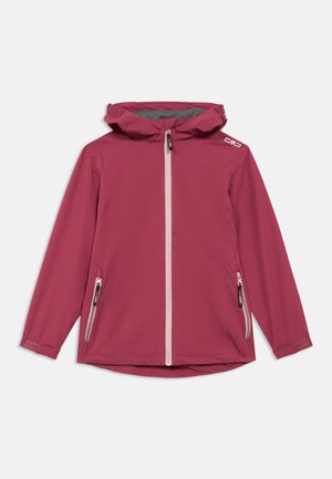 Giacca con cappuccio color marrone scuro con cerniera frontale, due tasche laterali con zip e logo CMP sulla spalla destra.