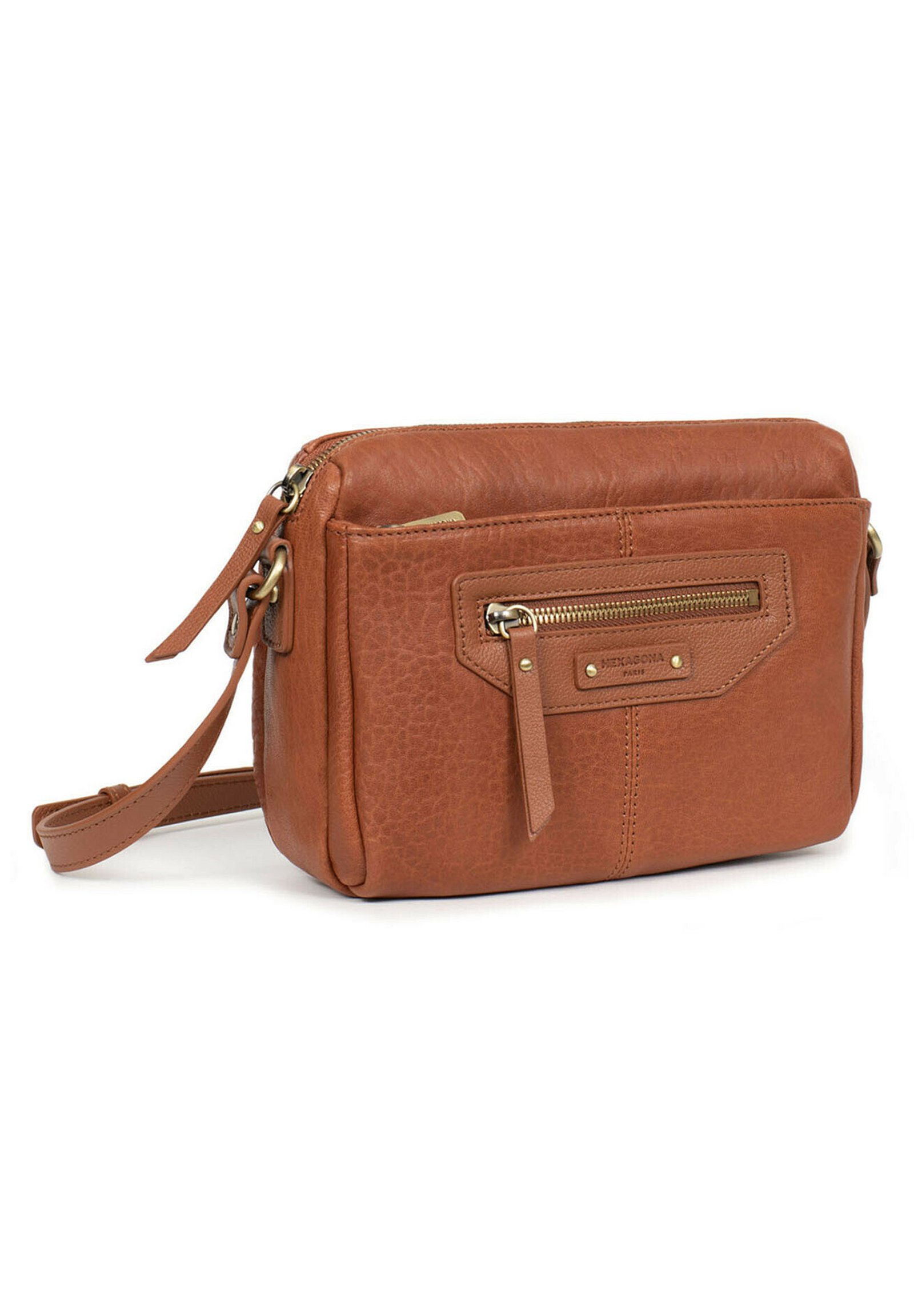 Hexagona Damen Handtasche Aus Pflanzlichem Rindsleder – 28x18x11,5 Cm, Bronzefarben, Verstellbarer Gurt