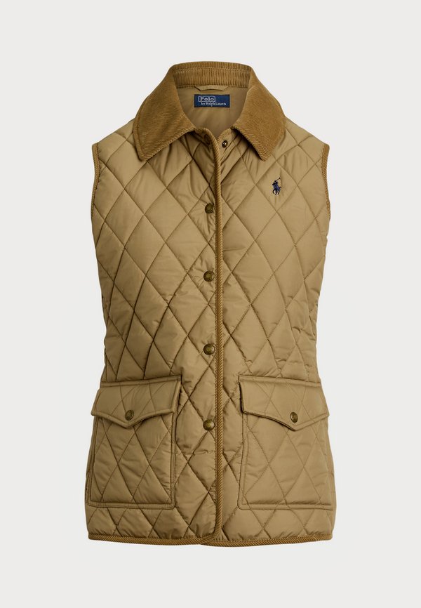 CORDUROY TRIM QUILTED VEST - Waistcoat - desert khaki2