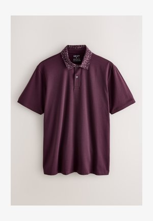 Poloshirt in pruimkleur met een patroon op de kraag, voorzien van een knoopsluiting met twee knopen en korte mouwen, gemaakt van gladde stof met een normale pasvorm.