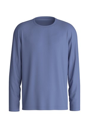 Lange mouwen t-shirt met ronde hals in zachte, lichtgewicht stof. Heeft een effen lichtblauwe kleur en schone stiksels zonder extra patronen of accenten.