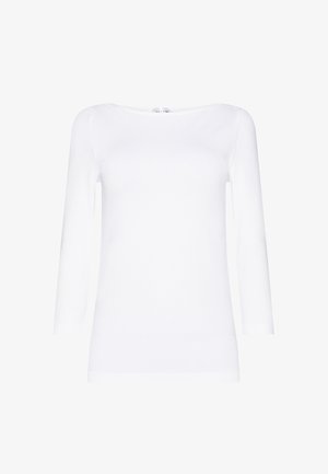 Hvid langærmet top med bådudskæring. Fremstillet af blødt, letvægtsstof, som har en glat tekstur og en tætsiddende silhuet.
