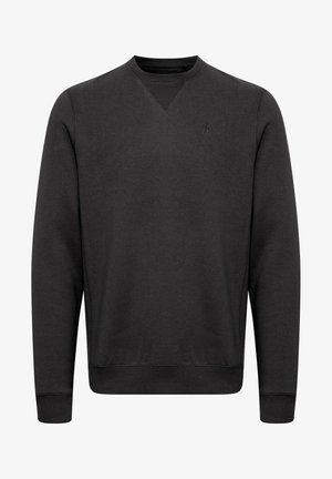 Czarny sweter z mieszanki bawełny, z ribbowanym okrągłym dekoltem, akcentem w kształcie litery V przy szyi oraz elastycznymi mankietami z subtelnym logo.