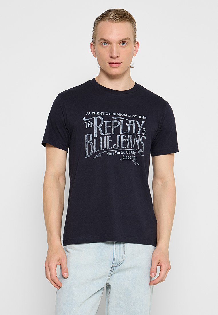 Replay T-shirt print donkerblauw