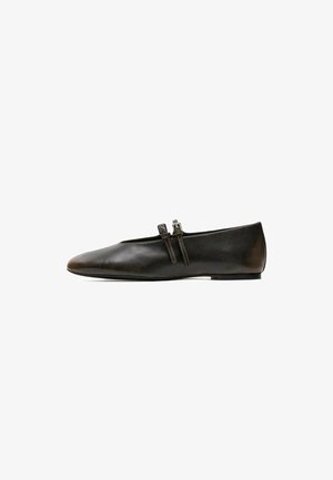 Massimo Dutti, DOUBLE-STRAP LEATHER BALLET PUMPS - Ankle strap ballerina shoes - dark brown