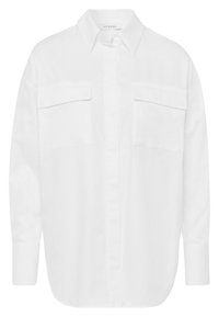 Chemise blanche à manches longues avec boutons, col pointu et deux grandes poches poitrine à l'avant.