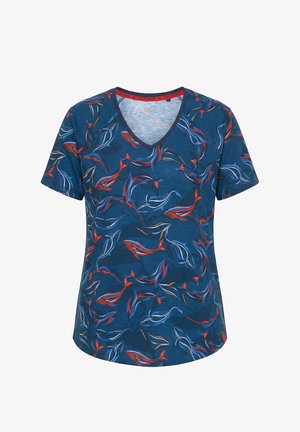 LAURASØN, SHIRT, V-AUSSCHNITT, 1/2 ARM, ALLOVER PRINT, OEKO-TEX - T-shirt print - navy blue