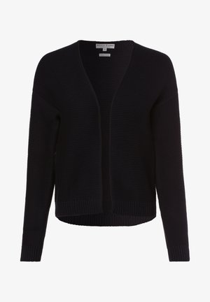Cardigan nero in cotone biologico, con un design a maglia testurizzata, apertura frontale, spalle abbassate e polsini e orlo a coste.