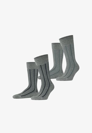 Set von drei Paar Socken in verschiedenen Grautönen. Gestreiftes Design mit geripptem Bündchen. Weicher Stoff, knöchelhoch und verstärkter Zehenbereich.