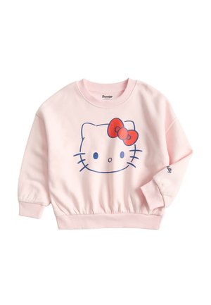 Jasnoróżowa dziecięca bluza z prostą twarzą Hello Kitty z czerwonym kokardą z przodu, ściągaczami na mankietach i na dole.