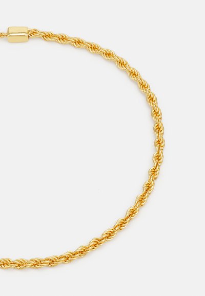 Gold twisted rope necklace with a smooth texture. Features a secure magnetic clasp, highlighting a minimalist and modern design.