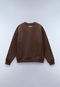 Brun sweatshirt, blandning av bomull, rund hals, avslappnad passform, ribbade ärmslut och nederkant. Litet logomärke på baksidan av halsen, slät textur.