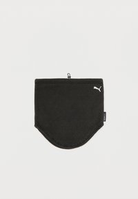 Μαύρος λαιμός από φλίς με λευκό λογότυπο Puma και μικρό ρυθμιζόμενο κορδόνι στην κορυφή για άνετη εφαρμογή.