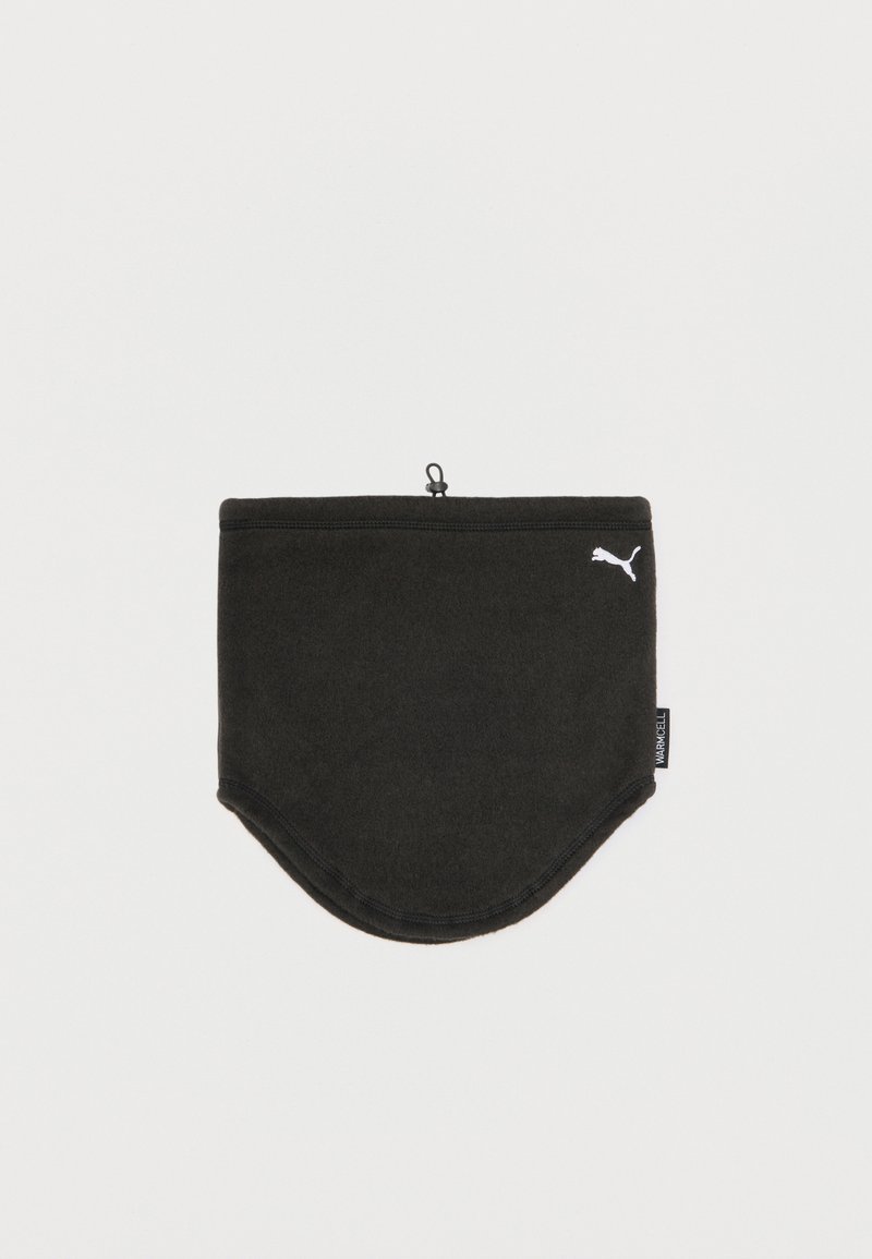 Μαύρος λαιμός από φλίς με λευκό λογότυπο Puma και μικρό ρυθμιζόμενο κορδόνι στην κορυφή για άνετη εφαρμογή.