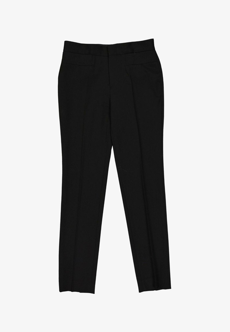 Pantalon formel noir coupe droite, avec ceinture et poches latérales, présenté à plat sur fond blanc.
