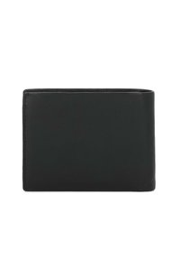 Čierna kožená peňaženka s hladkým povrchom, obdĺžnikovým tvarom a zaoblenými hranami. Disponuje minimálnym prešívaním, čo jej dodáva elegantný vzhľad.