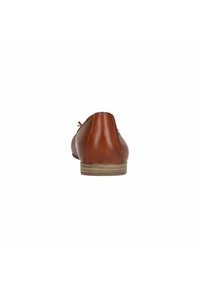 Brown leather shoe with a rounded toe and slight heel, featuring a smooth texture and minimalistic design with no visible accents.
