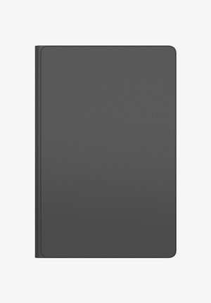 Schwarzes Hardcover-Notizbuch mit einer glatten, matten Oberfläche, abgerundeten Kanten und dezenten, prägeverzierten Details auf dem Rücken.