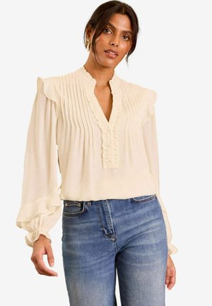 Love & Roses PETITE FIT -PINTUCK RUFFLE DETAIL NOTCH NECK LONG SLEEVE - Camicetta - ivory