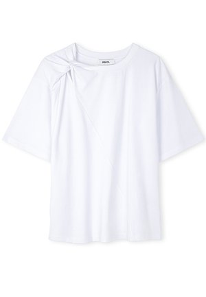 Witte katoenen T-shirt met een geknoopte detail op de linkerschouder, korte mouwen, een ontspannen pasvorm en een rechte zoom.
