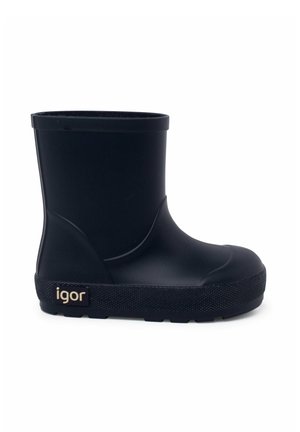 Sort vandtæt gummistøvle med tekstureret sål og "igor" mærkat på siden, vist fra ydersiden.