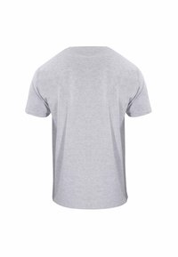 Šedé tričko s krátkým rukávem a kulatým výstřihem. Hladká textura, klasický střih a žádné viditelné vzory nebo akcenty na zadní straně.