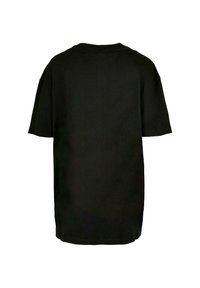 T-shirt nera oversize in cotone, con collo rotondo e maniche corte, orlo dritto e senza motivo o dettagli visibili.