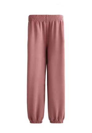 Vasemmalta istuvia mauve-huppareita, joissa on joustava vyötärö ja nilkkakujat, esitelty valkoisella taustalla.