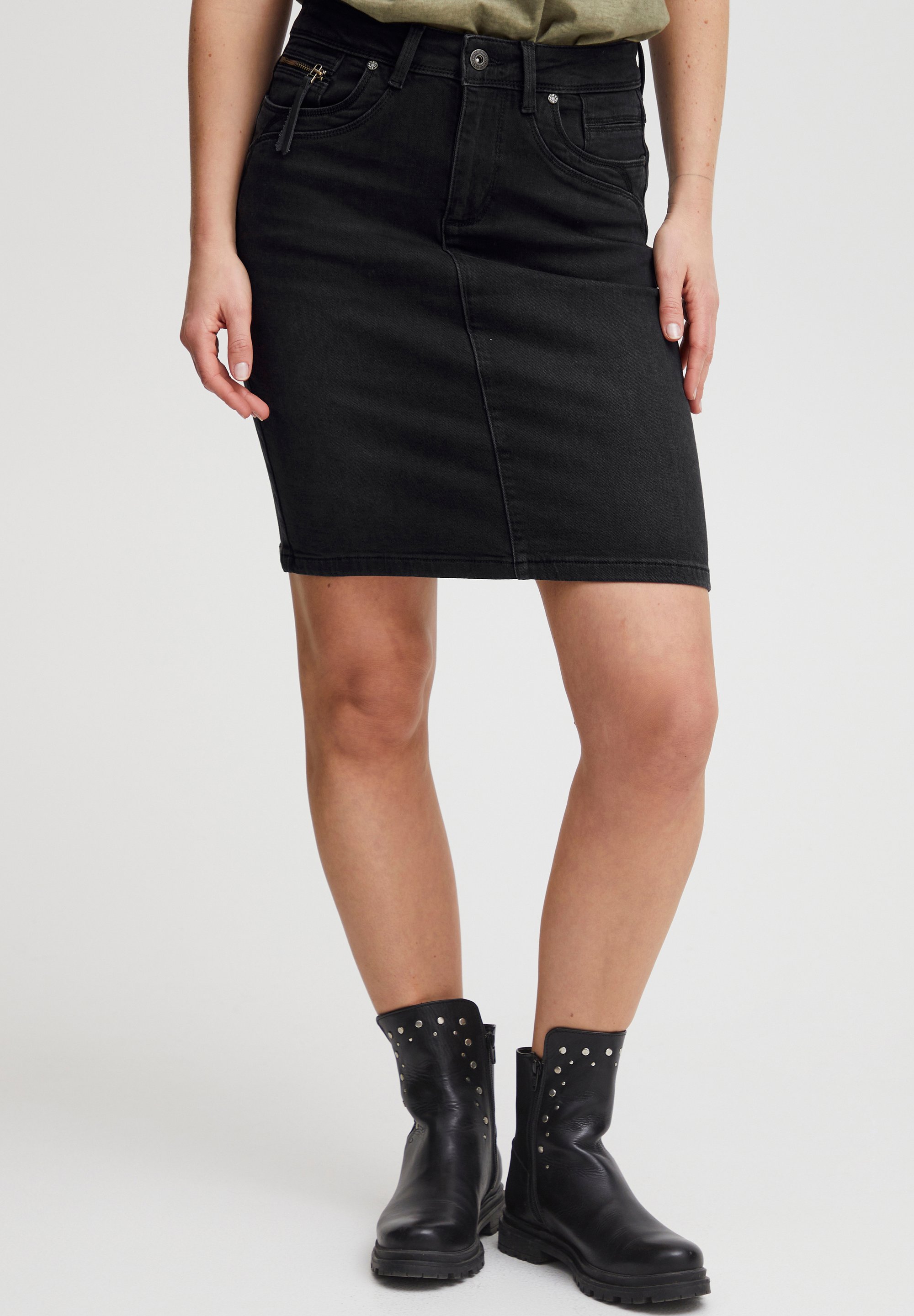 Jupe Moto Topshop En Denim Noir - Taille 8 (26), Poche Zippée, Occasion Très Bon état
