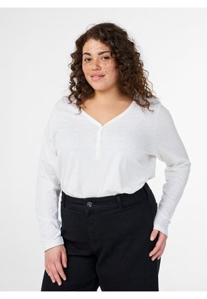 Zizzi FLASH - LANGARM MIT V-AUSSCHNITT UND KNÖPFEN - Top s dlouhým rukávem - bright white