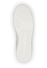 Semelle d'une chaussure blanche présentant des motifs de semelle texturés et le nom de la marque Marc O'Polo embossé au centre du dessous.