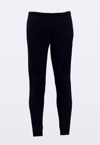 Czarne legginsy sportowe o dopasowanym kroju. Wykonane z elastycznego materiału, z gładką fakturą i elastycznym pasem.