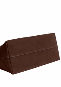 Rectangular brown suede handbag base with visible stitching and a structured shape on a white background.