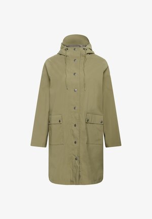 Alyvuogių žalios spalvos lengva striukė su gaubtu, spaustukais ir dviem priekinėmis kišenėmis. Komplekte yra reguliuojama raišteliais ir tiesaus kirpimo dizainas.