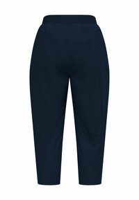Marineblaue Hose mit elastischem Bund und geradem Schnitt, ausgestattet mit zwei Gesäßtaschen und einem glatten, leichten Stoff.