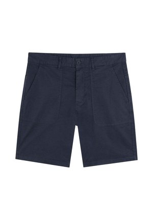 Marineblå bomuldsshorts med lige snit, to forlommer, knaplukning og syede detaljer på taljen og lommerne.