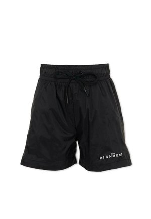 Zwarte shorts met elastische taille en trekkoord, zijzakken en het "John Richmond"-logo in wit op de zoom van het linkerbeen.