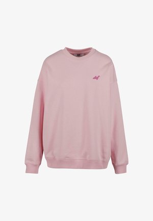 Rosa Baumwoll-Sweatshirt mit geripptem Rundhalsausschnitt, langen Ärmeln und einem kleinen Logo in Pink auf der linken Brust. Weicher Stoff, entspannte Passform.