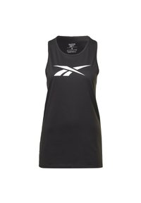 Černý bezrukávový sportovní top s kulatým výstřihem. Na přední straně se nachází bílé logo Reebok. Vyrobeno z lehké, hladké tkaniny.