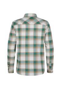 Geruit overhemd met lange mouwen in wit, bruin en teal. Voorzien van een button-down kraag, knoopmanchetten en een licht taps toelopende pasvorm.