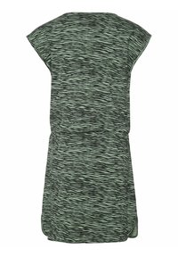 Kjol med kort ärm i ljusgrön tyg med svarta abstrakta ränder. Har en avslappnad passform och sidoklyftor för lättare rörelse.
