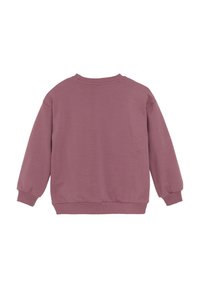 Sweter w kolorze stonowanej mauve, wykonany z miękkiej mieszanki bawełny. Posiada długie rękawy, żebrowane mankiety i dół oraz okrągły dekolt.